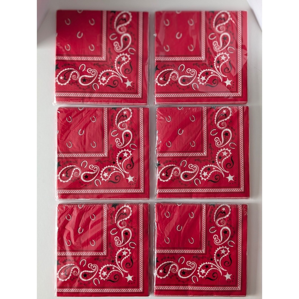 Western Red Bandana Party Supplies Set Plates Napkins Bandanas Cowboy Theme 198p - Picture 12 of 13